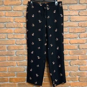 Ann Taylor Pants Womens‎ Small Black Floral Print Elastic Waist Slacks Work Wear